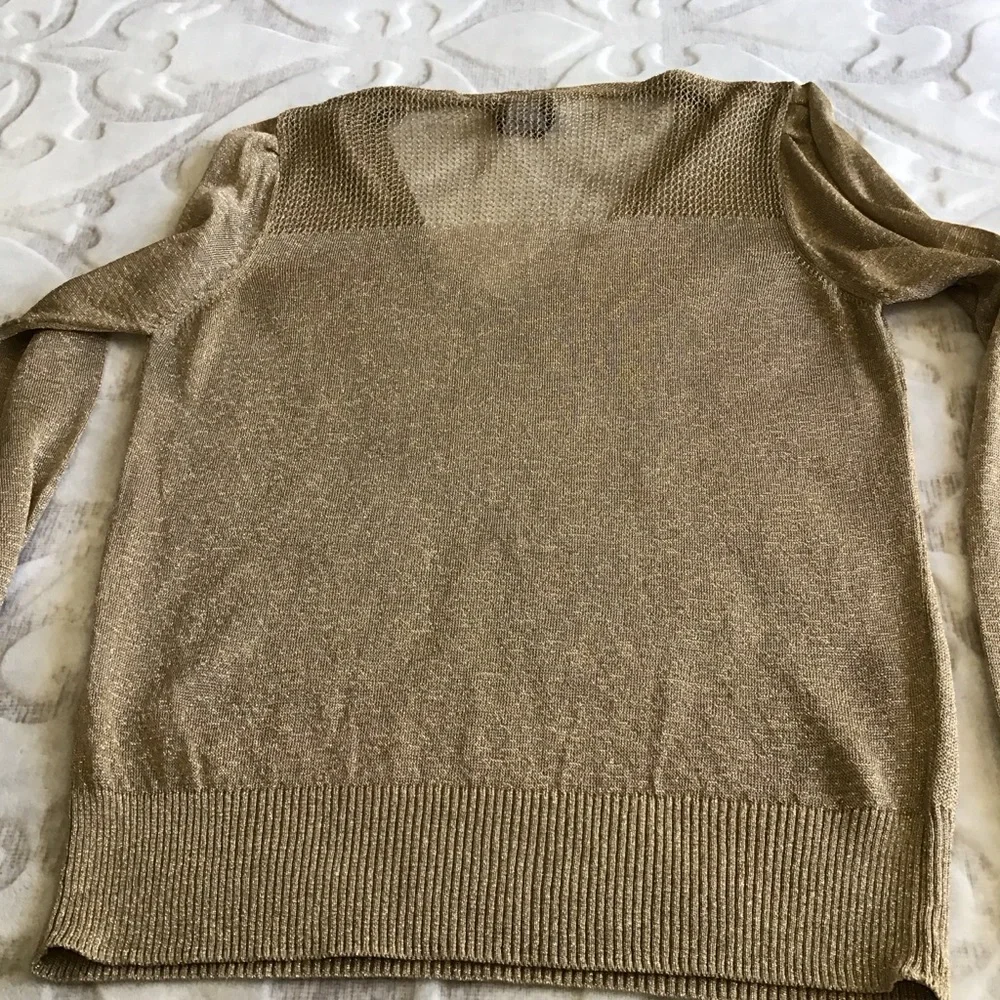 Olsen Europe Gold Metallic V-Neck Women's Sweater Size S-M / 8 - Picture 7 of 10